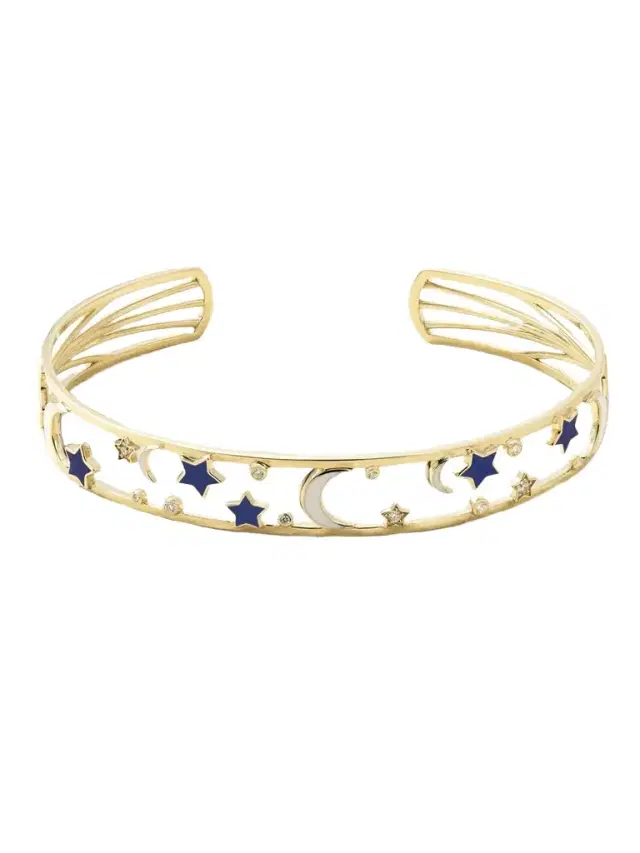 L’Atelier Nawbar Starry 18-karat Gold, Diamond And Enamel Bangle