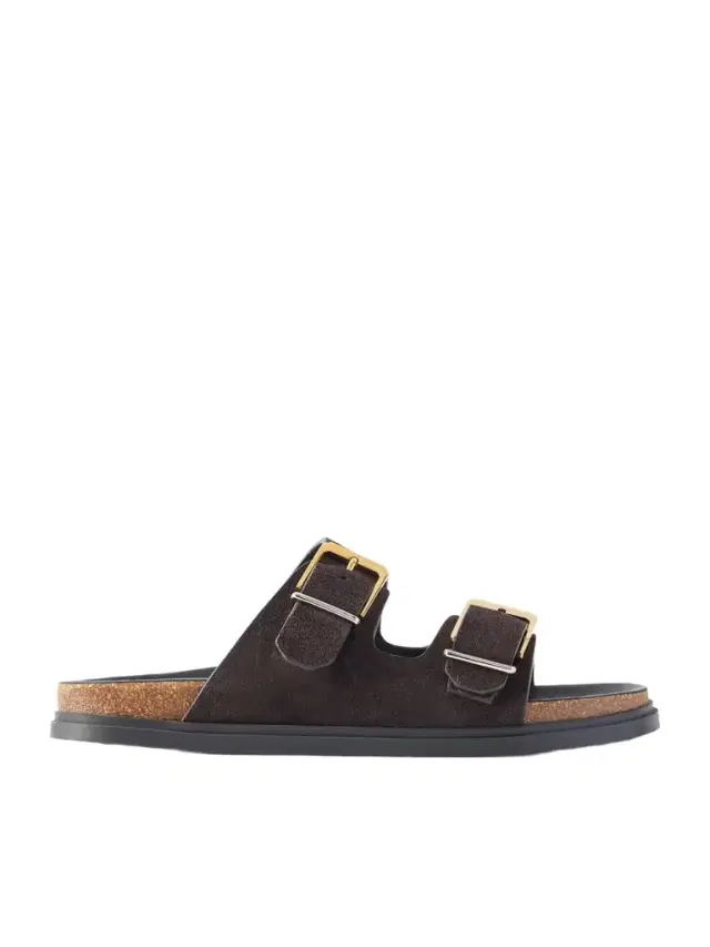 Buckled Suede Slides