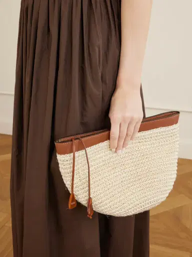 Hunting Season Leather-trimmed Raffia Clutch | Thumbnail 2
