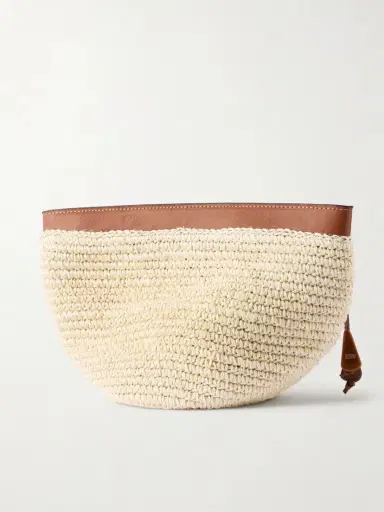 Hunting Season Leather-trimmed Raffia Clutch | Thumbnail 4