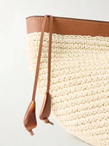 Hunting Season Leather-trimmed Raffia Clutch | Thumbnail 5