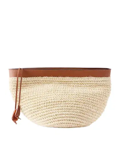 Hunting Season Leather-trimmed Raffia Clutch | Thumbnail 1