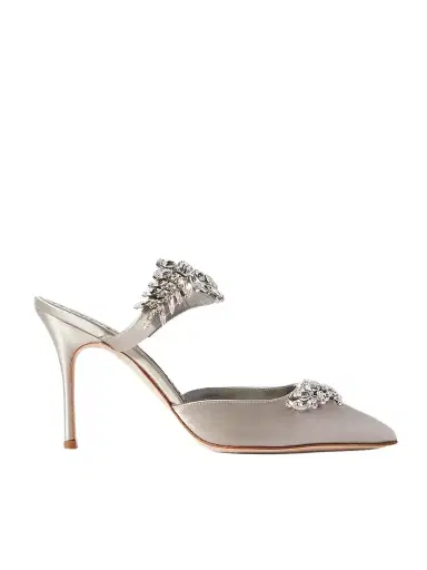 Manolo Blahnik Lurum 90 Crystal-embellished Satin Mules | Thumbnail 1