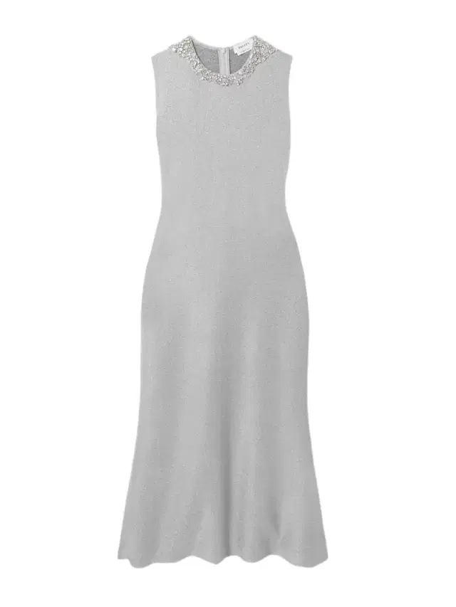Embellished Metallic Stretch-knit Midi Dress
