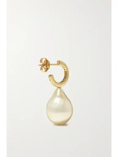 Mizuki 14-karat Gold, Pearl And Diamond Hoop Earrings | Thumbnail 4 Mizuki 14-karat Gold, Pearl And Diamond Hoop Earrings | Thumbnail 4