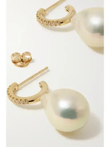 Mizuki 14-karat Gold, Pearl And Diamond Hoop Earrings | Thumbnail 5 Mizuki 14-karat Gold, Pearl And Diamond Hoop Earrings | Thumbnail 5
