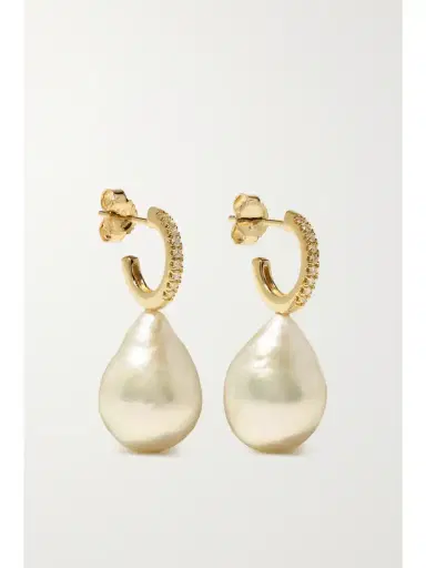 Mizuki 14-karat Gold, Pearl And Diamond Hoop Earrings | Thumbnail 1 Mizuki 14-karat Gold, Pearl And Diamond Hoop Earrings | Thumbnail 1