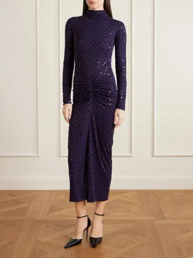 Alaïa Gathered Crystal-embellished Jersey Midi Dress | Thumbnail 2 Alaïa Gathered Crystal-embellished Jersey Midi Dress | Thumbnail 2