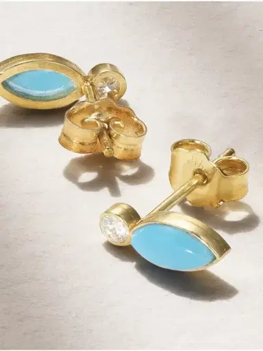 Jennifer Meyer 18-karat Gold, Turquoise And Diamond Earrings | Thumbnail 3
