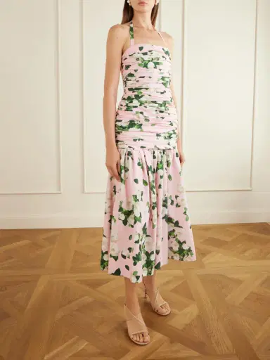Carolina Herrera Floral-print Ruched Cotton-blend Midi Dress | Thumbnail 2 Carolina Herrera Floral-print Ruched Cotton-blend Midi Dress | Thumbnail 2