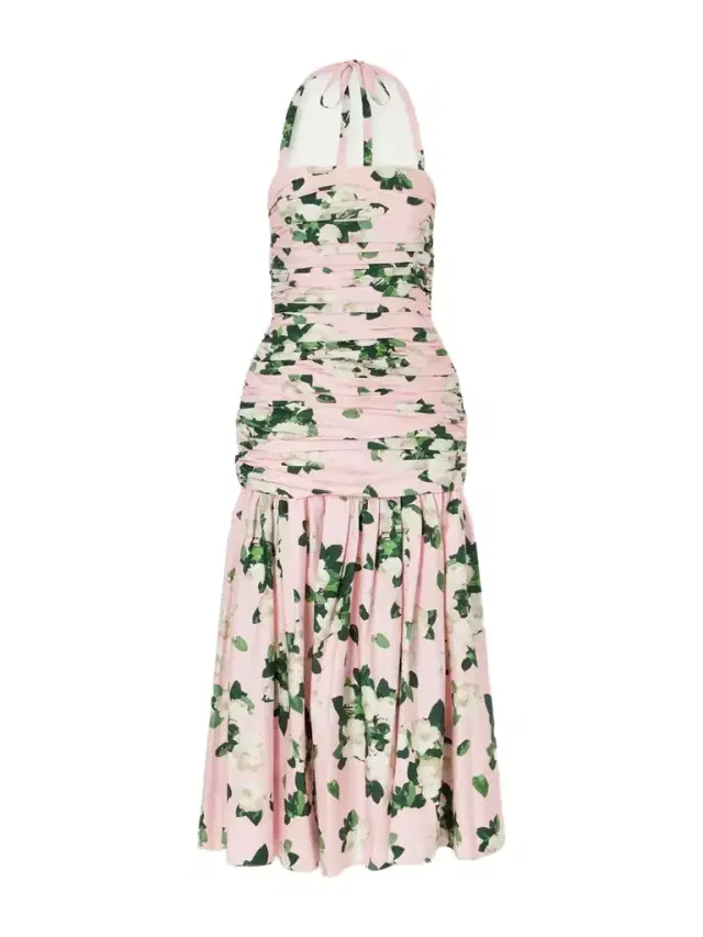 Carolina Herrera Floral-print Ruched Cotton-blend Maxi Dress
