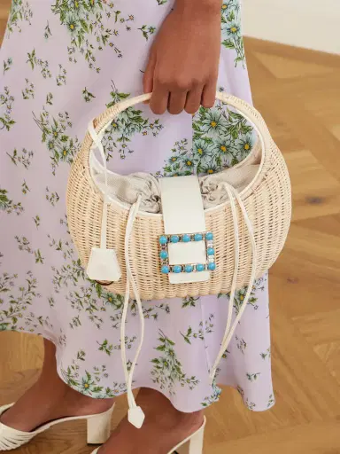 Roger Vivier Embellished Leather-trimmed Raffia Shoulder Bag | Thumbnail 2 Roger Vivier Embellished Leather-trimmed Raffia Shoulder Bag | Thumbnail 2