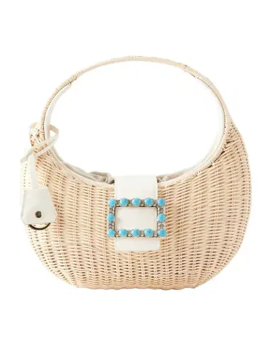 Roger Vivier Embellished Leather-trimmed Raffia Shoulder Bag | Thumbnail 1 Roger Vivier Embellished Leather-trimmed Raffia Shoulder Bag | Thumbnail 1