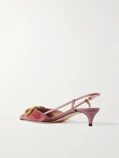 Valentino Garavani Vlogo 50 Leather-trimmed Embellished Velvet Slingback Pumps | Thumbnail 3