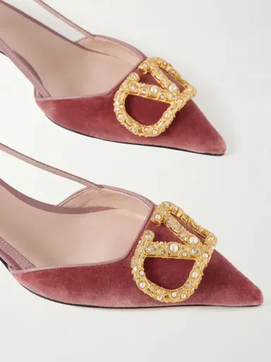 Valentino Garavani Vlogo 50 Leather-trimmed Embellished Velvet Slingback Pumps | Thumbnail 4