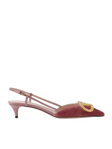 Valentino Garavani Vlogo 50 Leather-trimmed Embellished Velvet Slingback Pumps | Thumbnail 1