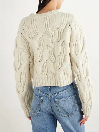 Bottega Veneta Cropped Cable-knit Wool Sweater | Thumbnail 3 Bottega Veneta Cropped Cable-knit Wool Sweater | Thumbnail 3