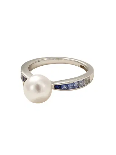 Mikimoto 18-karat White Gold, Sapphire And Pearl Ring | Thumbnail 1 Mikimoto 18-karat White Gold, Sapphire And Pearl Ring | Thumbnail 1
