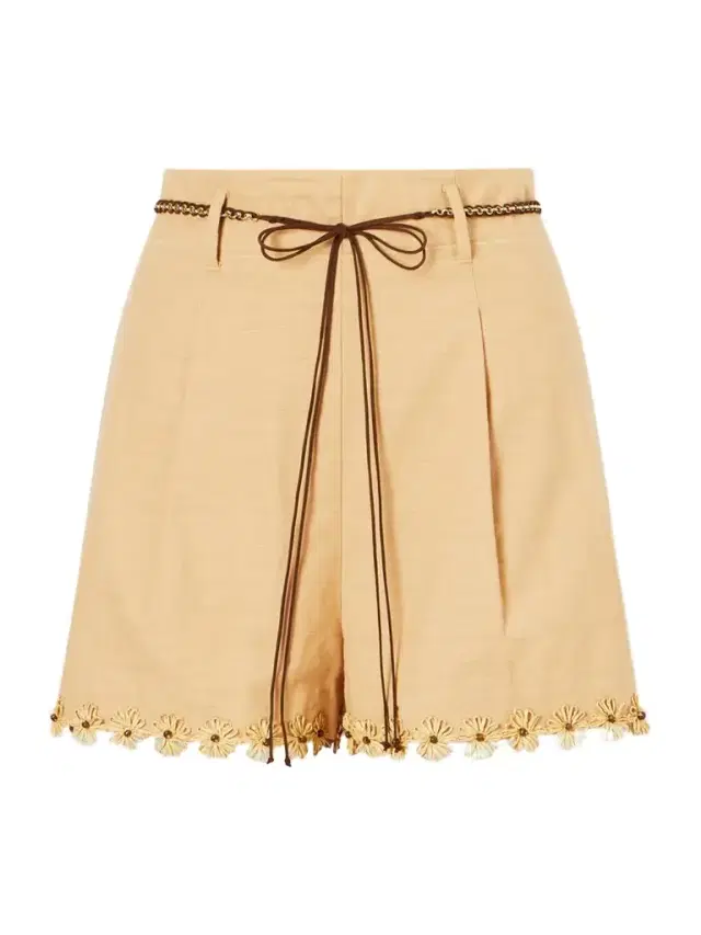 Mahon Flower Pleated Leather And Raffia-trimmed Cotton Shorts