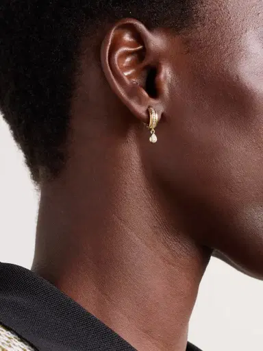 Roxanne First Stripe Drop 14-karat Gold Diamond Hoop Earrings | Thumbnail 2