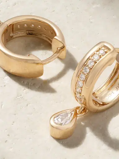 Roxanne First Stripe Drop 14-karat Gold Diamond Hoop Earrings | Thumbnail 3