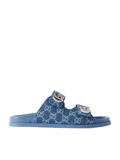 Gucci Embellished Printed Denim Sandals | Thumbnail 1 Gucci Embellished Printed Denim Sandals | Thumbnail 1