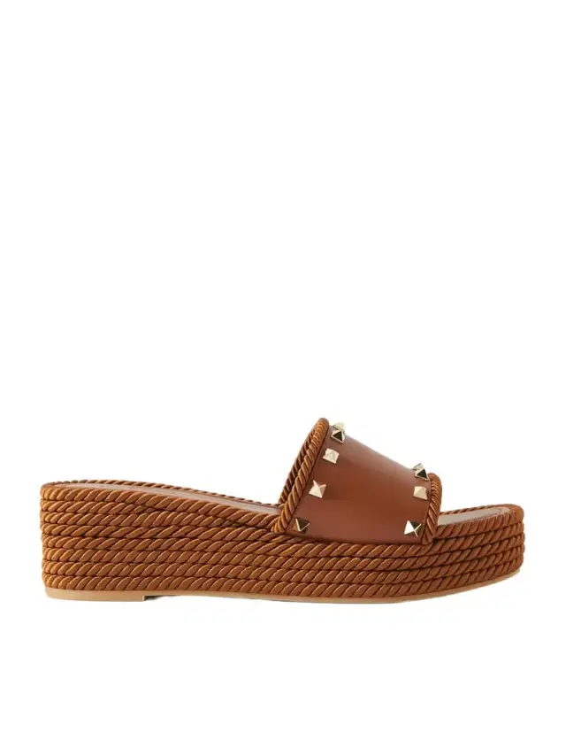 Rockstud Torchon Leather Platform Espadrille Slides