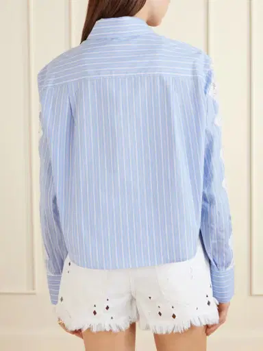 Simkhai Renata Cropped Lace-trimmed Striped Cotton-poplin Shirt | Thumbnail 4