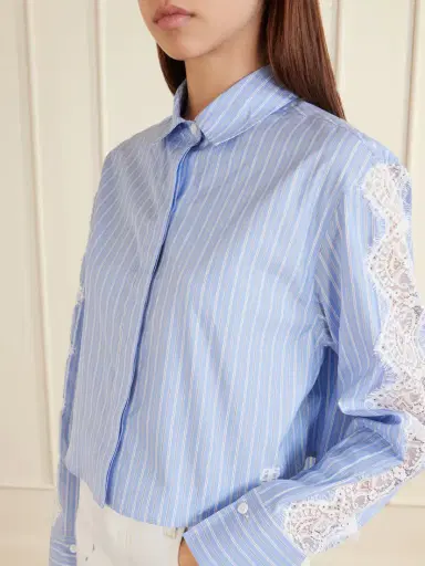 Simkhai Renata Cropped Lace-trimmed Striped Cotton-poplin Shirt | Thumbnail 5