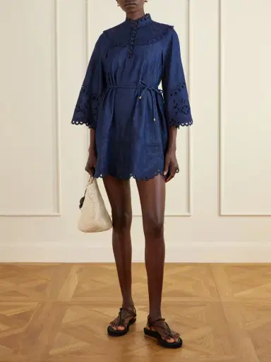 Zimmermann Mahon Broderie Anglaise Denim Mini Dress | Thumbnail 2