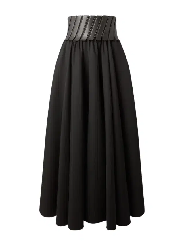 Alaïa Leather-trimmed Wool-gabardine Midi Skirt