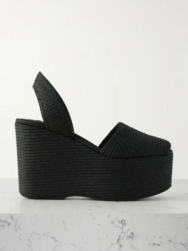 Straw Slingback Platform Wedge Sandals