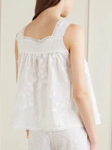 Loretta Caponi Suvereto Bow-embellished Lace-trimmed Broderie Anglaise Cotton Top | Thumbnail 3 Loretta Caponi Suvereto Bow-embellished Lace-trimmed Broderie Anglaise Cotton Top | Thumbnail 3