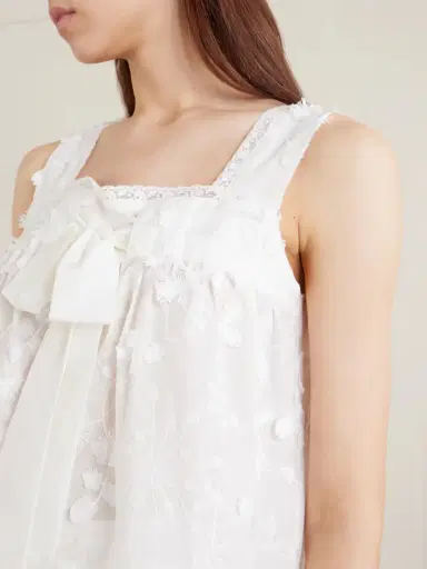 Loretta Caponi Suvereto Bow-embellished Lace-trimmed Broderie Anglaise Cotton Top | Thumbnail 4 Loretta Caponi Suvereto Bow-embellished Lace-trimmed Broderie Anglaise Cotton Top | Thumbnail 4