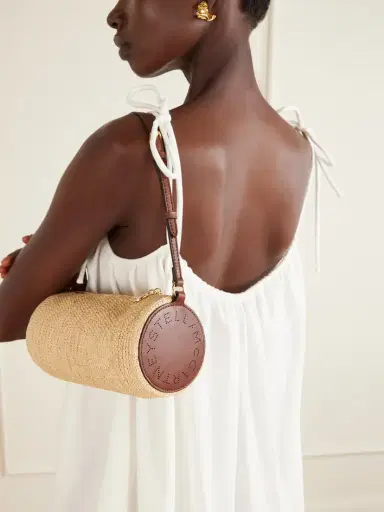 Stella McCartney Barrel Vegetarian Material-trimmed Raffia Shoulder Bag | Thumbnail 2