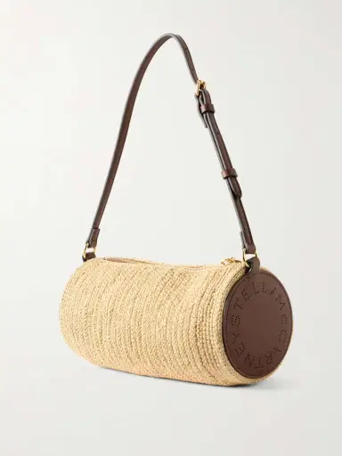 Stella McCartney Barrel Vegetarian Material-trimmed Raffia Shoulder Bag | Thumbnail 4