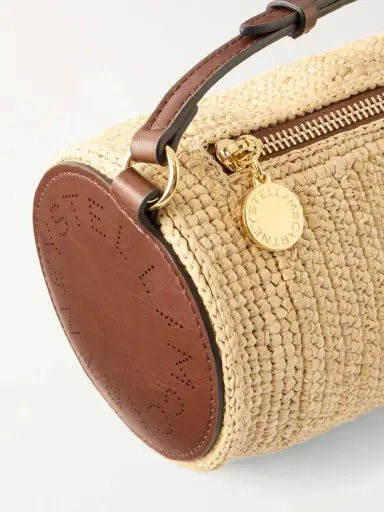 Stella McCartney Barrel Vegetarian Material-trimmed Raffia Shoulder Bag | Thumbnail 5