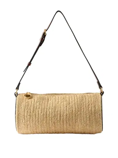 Stella McCartney Barrel Vegetarian Material-trimmed Raffia Shoulder Bag | Thumbnail 1