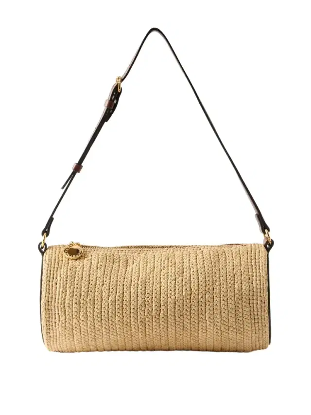 Barrel Vegetarian Material-trimmed Raffia Shoulder Bag