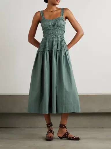 DÔEN Marianne Shirred Organic Cotton-poplin Midi Dress | Thumbnail 3 DÔEN Marianne Shirred Organic Cotton-poplin Midi Dress | Thumbnail 3