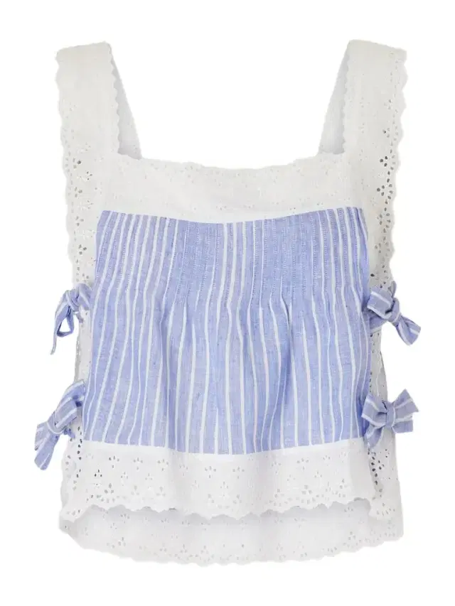 Fiocchini Pleated Striped Broderie Anglaise-trimmed Linen Top