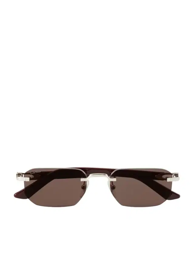 Signature C Rimless Rectangular-frame Silver-tone And Acetate Sunglasses