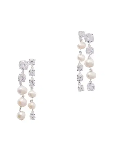 Completedworks Recycled Silver, Pearl And Cubic Zirconia Earrings | Thumbnail 1