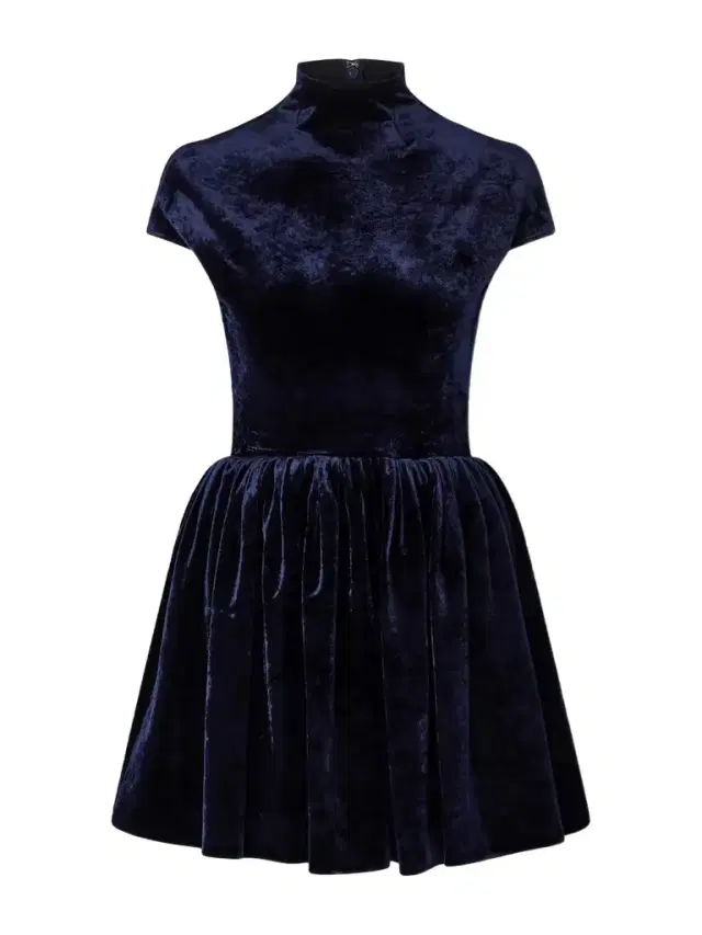 Pleated Velvet Turtleneck Mini Dress