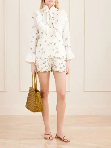 Cristiano Marcheli Valeria Ruffled Embroidered Linen Blouse | Thumbnail 2 Cristiano Marcheli Valeria Ruffled Embroidered Linen Blouse | Thumbnail 2