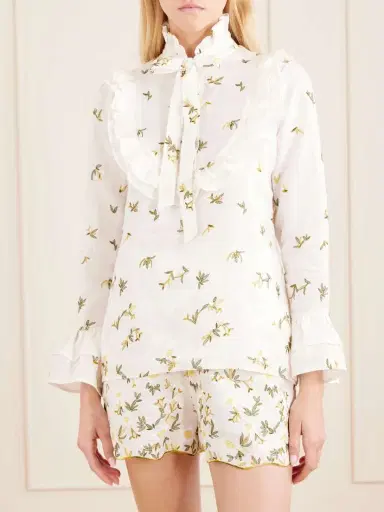 Cristiano Marcheli Valeria Ruffled Embroidered Linen Blouse | Thumbnail 3 Cristiano Marcheli Valeria Ruffled Embroidered Linen Blouse | Thumbnail 3
