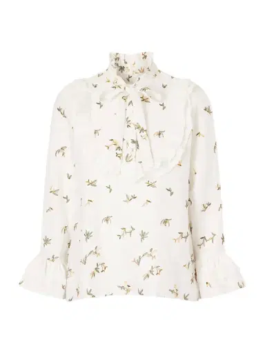 Cristiano Marcheli Valeria Ruffled Embroidered Linen Blouse | Thumbnail 1 Cristiano Marcheli Valeria Ruffled Embroidered Linen Blouse | Thumbnail 1