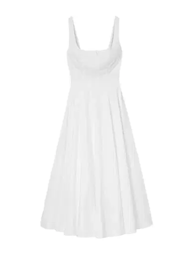 Staud Wells Pleated Cotton-blend Poplin Midi Dress | Thumbnail 1 Staud Wells Pleated Cotton-blend Poplin Midi Dress | Thumbnail 1