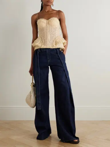 Zimmermann Rebellion Embellished Lace-up Frayed Ruched Silk Peplum Top | Thumbnail 2 Zimmermann Rebellion Embellished Lace-up Frayed Ruched Silk Peplum Top | Thumbnail 2