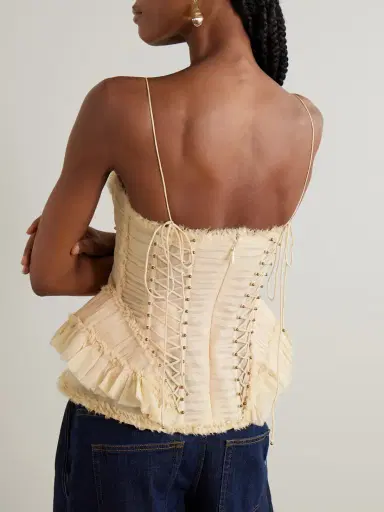 Zimmermann Rebellion Embellished Lace-up Frayed Ruched Silk Peplum Top | Thumbnail 3 Zimmermann Rebellion Embellished Lace-up Frayed Ruched Silk Peplum Top | Thumbnail 3